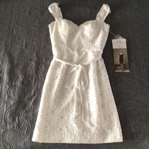 Vintage 90s bride Mori Lee White Lace button back mini dress sz 12 NWT